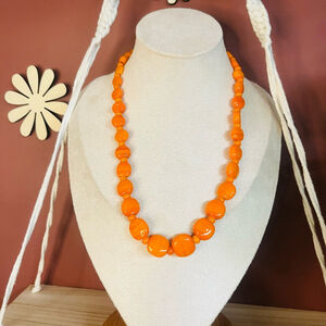 Gemstone Stone Beaded Necklace Orange Single Strand Colorful Bold‎ Boho